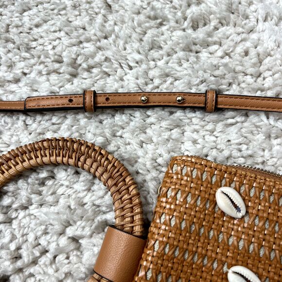 Woven Rattan Cowrie Shell Crossbody HandBag Wristlet with Handle Wicker CHIC - Picture 7 of 11